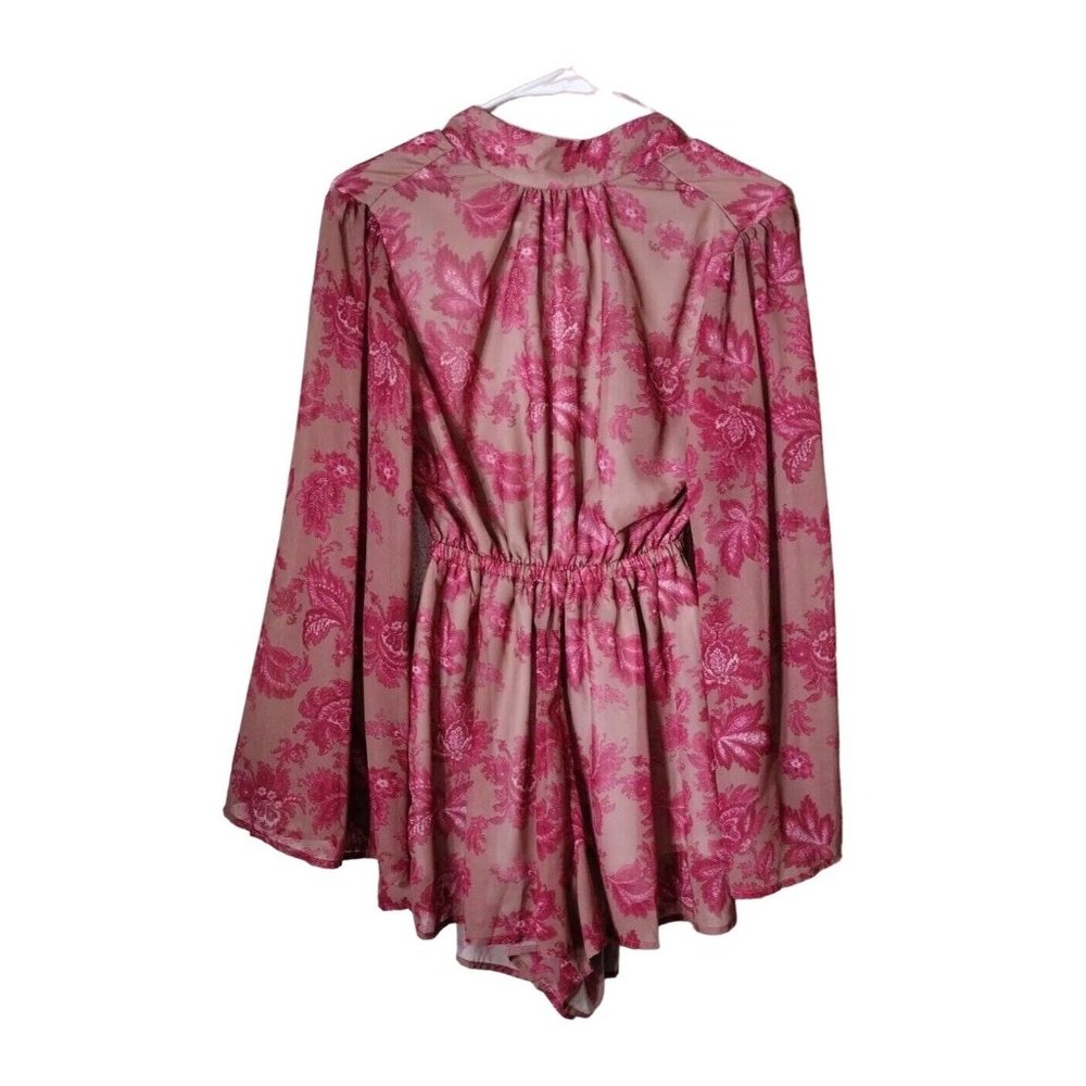 Haute Rogue Romper Womens XS Open Back Long Bell Sleeve Elastic Waist Tie Neck